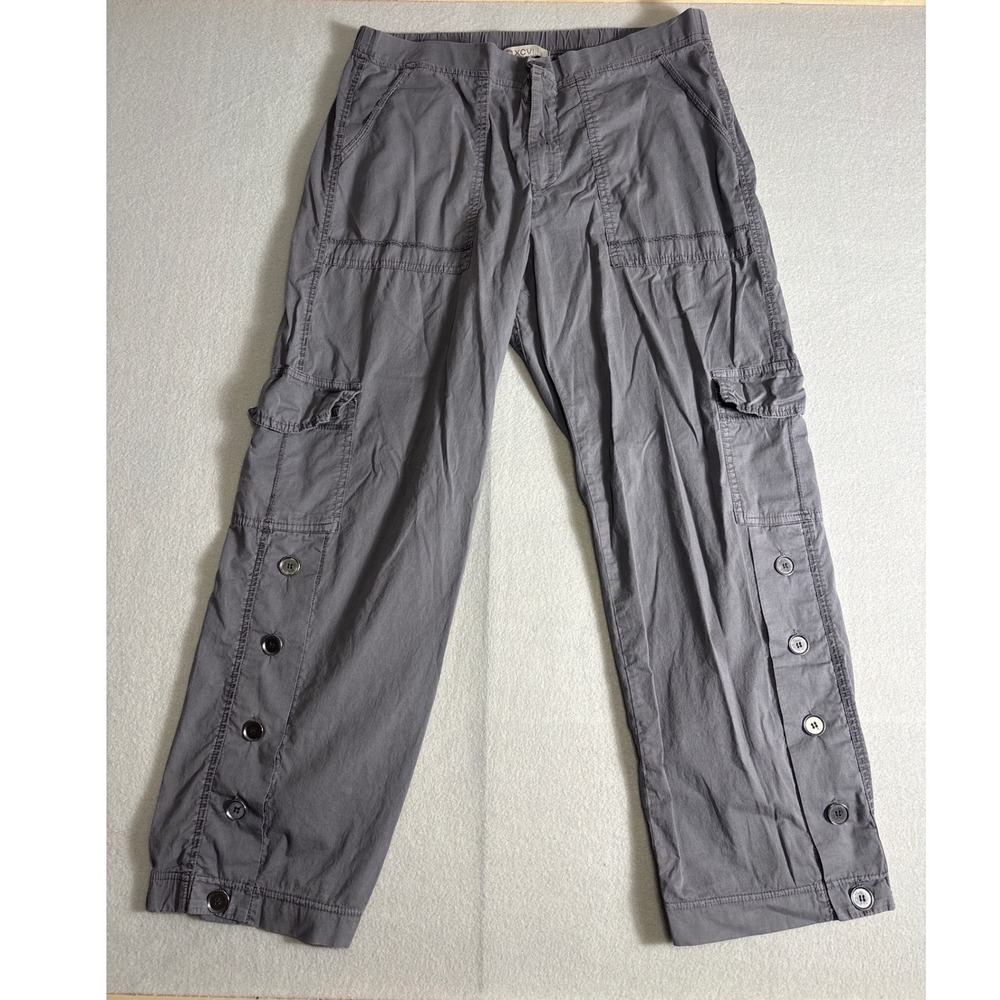 Exofficio Grey Cargo Pants Button Side Detail Elastic Waist Utility Travel Women